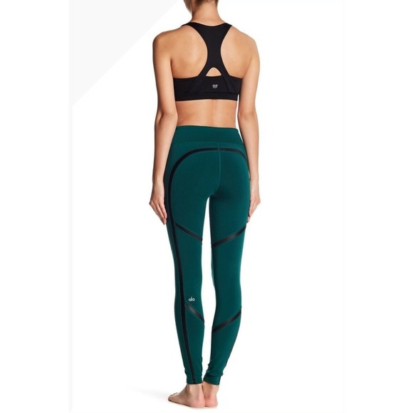 ALO Yoga Talia Full Length Leggings Evermint Green with Black Trim Size XS - Picture 2 of 9